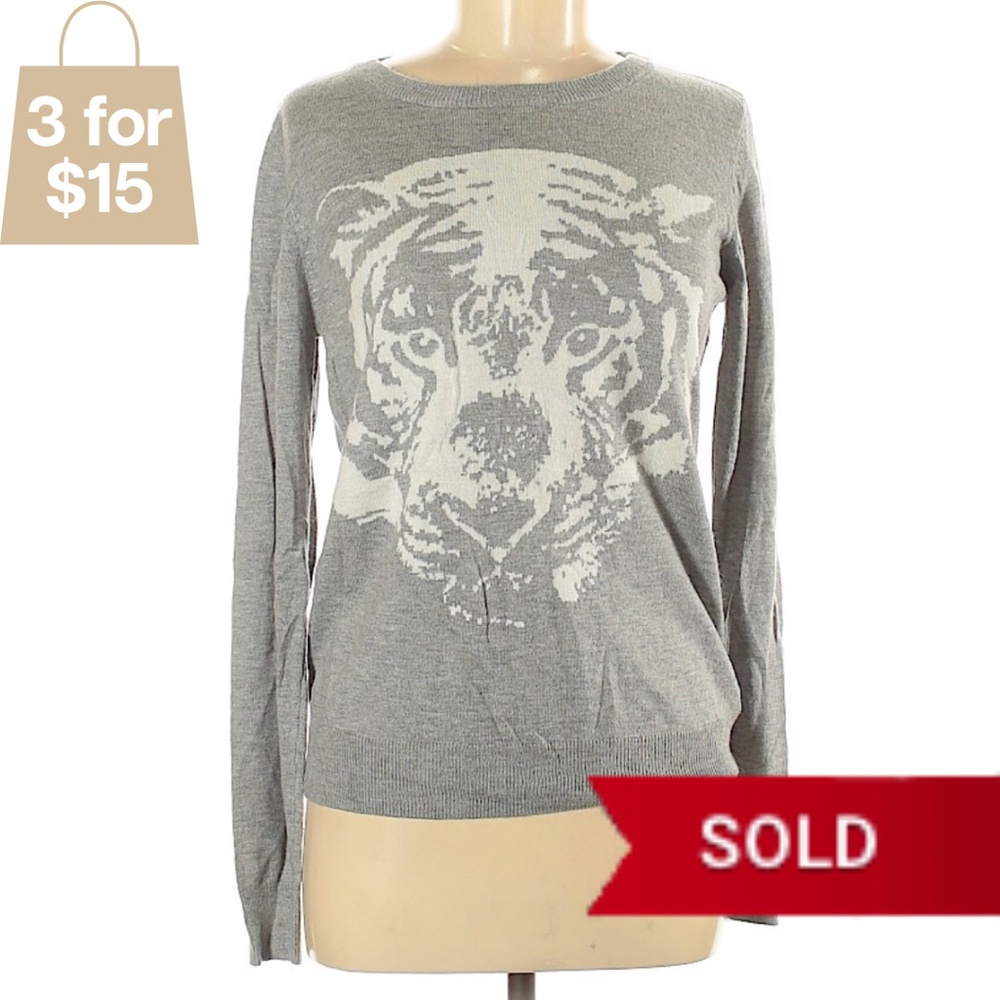 Small F21 Gray Tiger Graphic Pullover